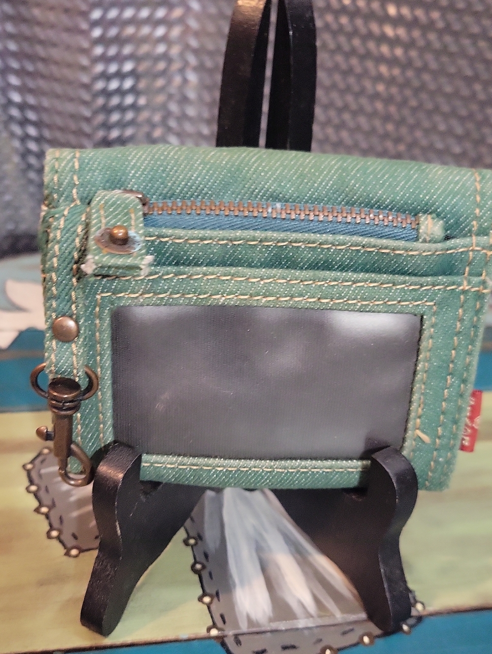 Levi's Teal Denim Wallet with Red Logo Tab - Picture 3 of 6